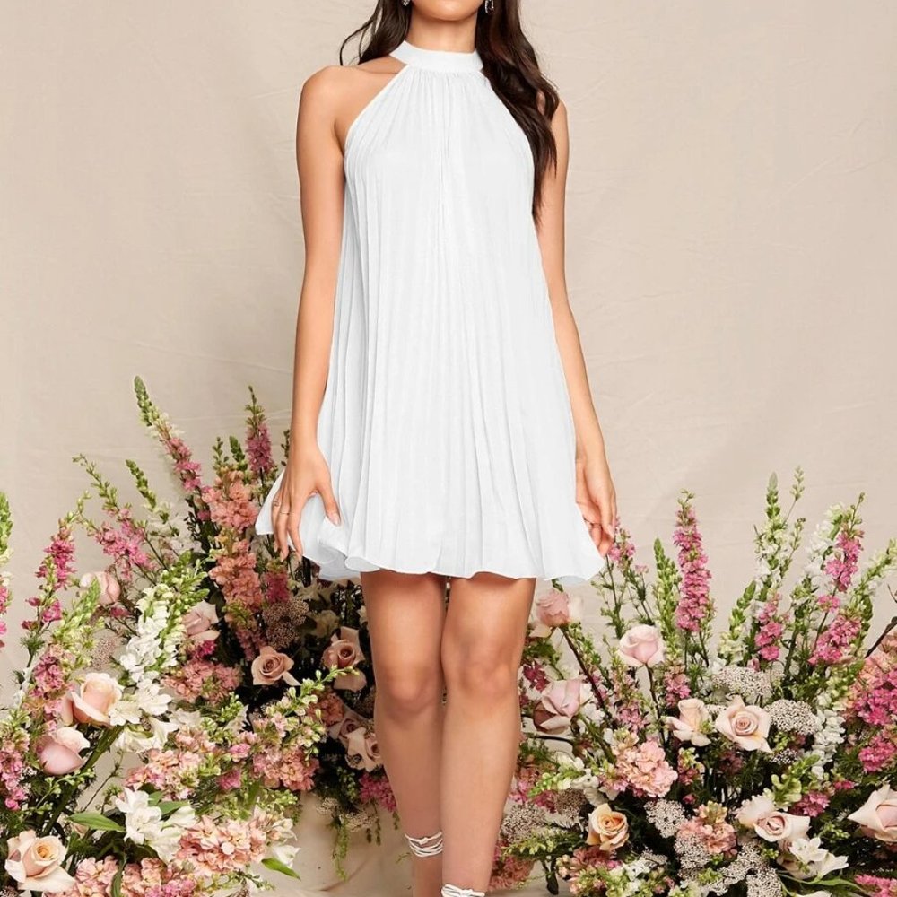 white Pleated Mini Dress contemporary - Picture 4 of 5